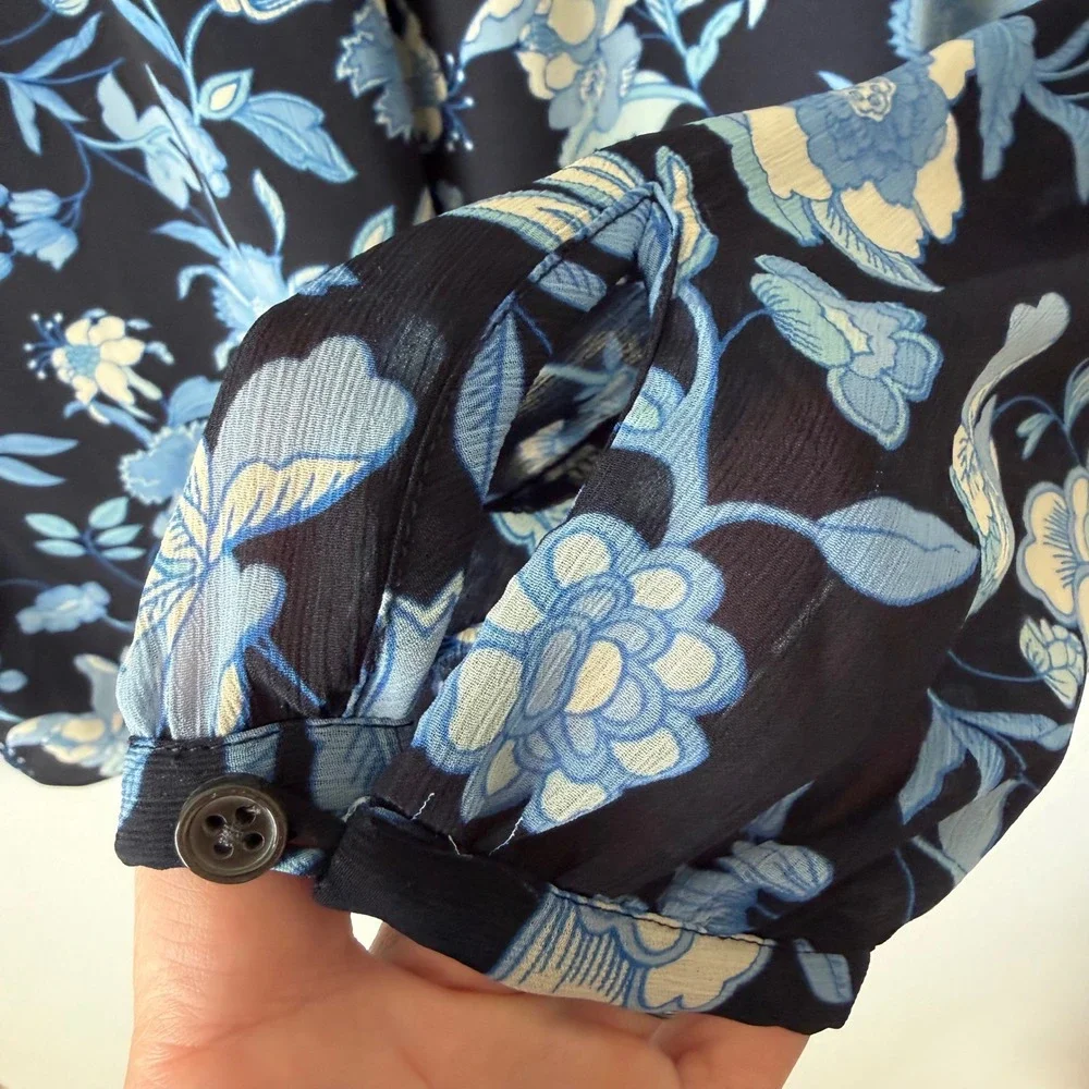 J. Crew Floral Smocked Blouse M Blue Ruffle Mock Neck Cottagecore Lined Boho
